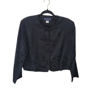 Norton McNaughton Petites 14 Jacket Black Damask Jacquard Frog Toggle Cropped